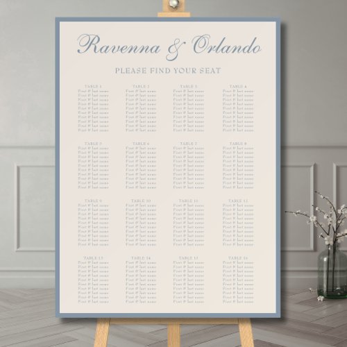 Elegant Old Money Wedding 16 Table Seating Chart  Foam Board