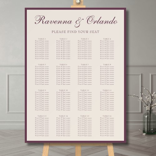 Elegant Old Money Wedding 16 Table Seating Chart Foam Board