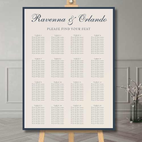 Elegant Old Money Wedding 16 Table Seating Chart Foam Board