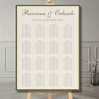 Elegant Old Money Wedding 16 Table Seating Chart Foam Board