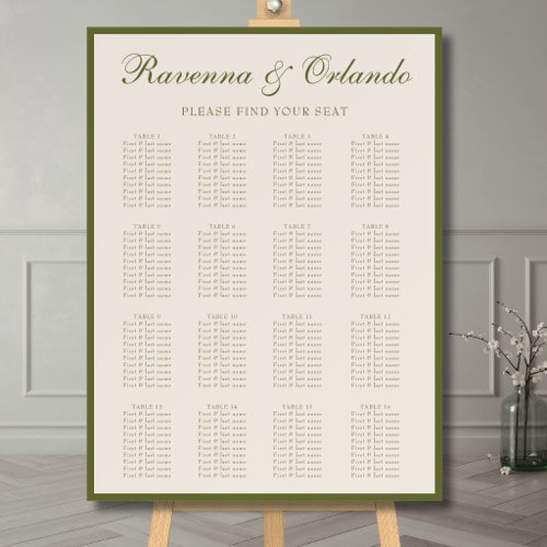 Elegant Old Money Wedding 16 Table Seating Chart Foam Board