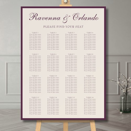Elegant Old Money Wedding 16 Table Seating Chart Foam Board
