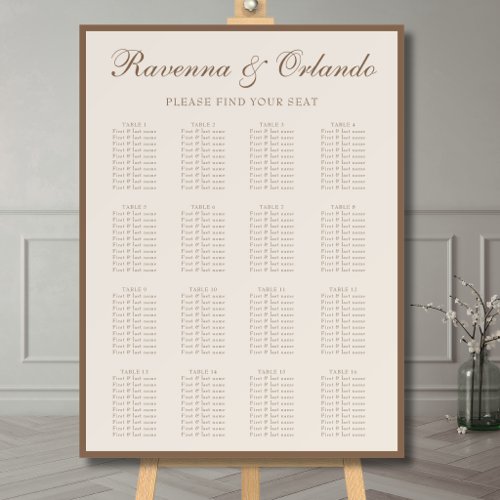 Elegant Old Money Wedding 16 Table Seating Chart Foam Board