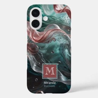Elegant Old Rose and Emerald Silk Water Typography iPhone 16 Case