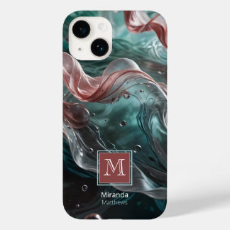 Elegant Old Rose and Emerald Silk Water Typography Case-Mate iPhone 14 Case