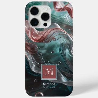 Elegant Old Rose and Emerald Silk Water Typography iPhone 15 Pro Max Case