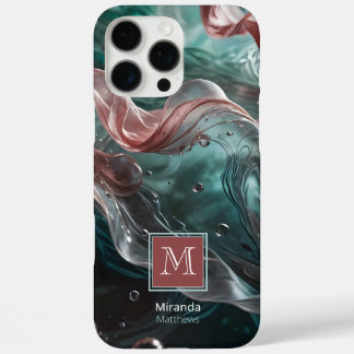 Elegant Old Rose and Emerald Silk Water Typography iPhone 16 Pro Max Case