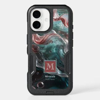 Elegant Old Rose and Emerald Silk Water Typography iPhone 16 Case