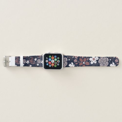 Elegant Old Rose Pink Floral Blue Brush Design Apple Watch Band