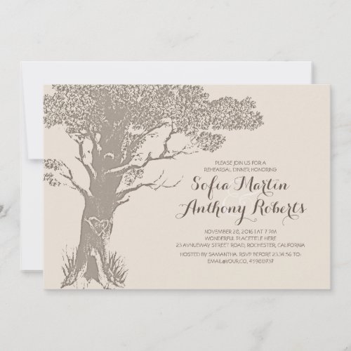 Elegant old tree vintage rehearsal dinner 5x7 paper invitation card