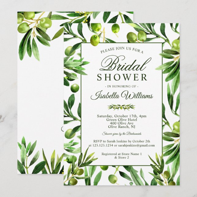 Elegant Olive Boho Garden Bridal Shower Invitation (Front/Back)