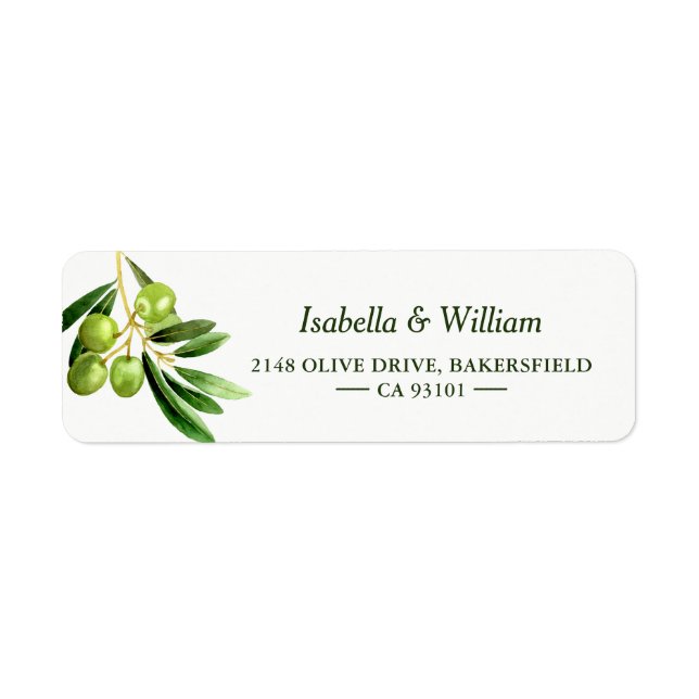 Elegant Olive Boho Garden Summer Wedding Address Label (Front)
