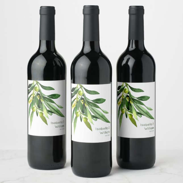 Elegant Olive Boho Garden Wedding Wine Label (Bottles)
