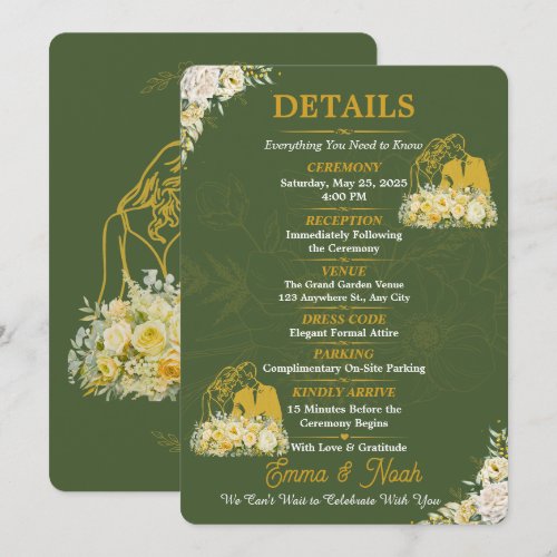 Elegant Olive Botanical Engagement Details Card