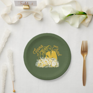 Elegant Olive Botanical Engagement Paper Plates