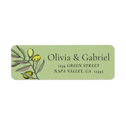 Elegant olive Botanical green wedding address Label