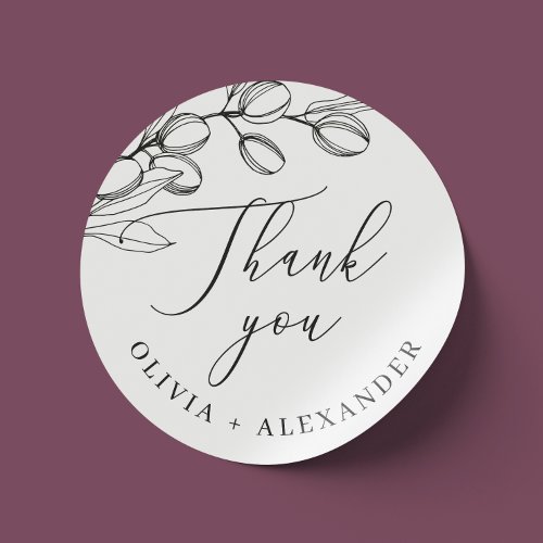 Elegant olive Botanical Italian wedding thank you Classic Round Sticker