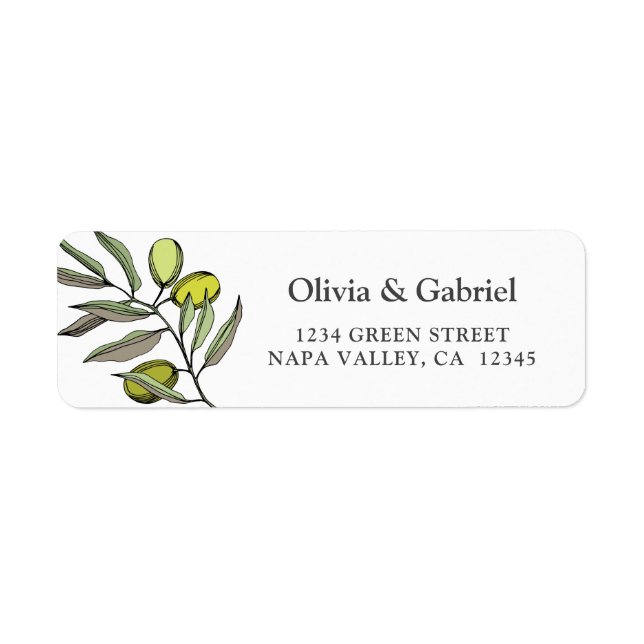 Elegant olive. Botanical simple wedding address Label (Front)