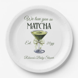 Elegant Olive Bow Love You So Matcha Baby Shower Paper Plates