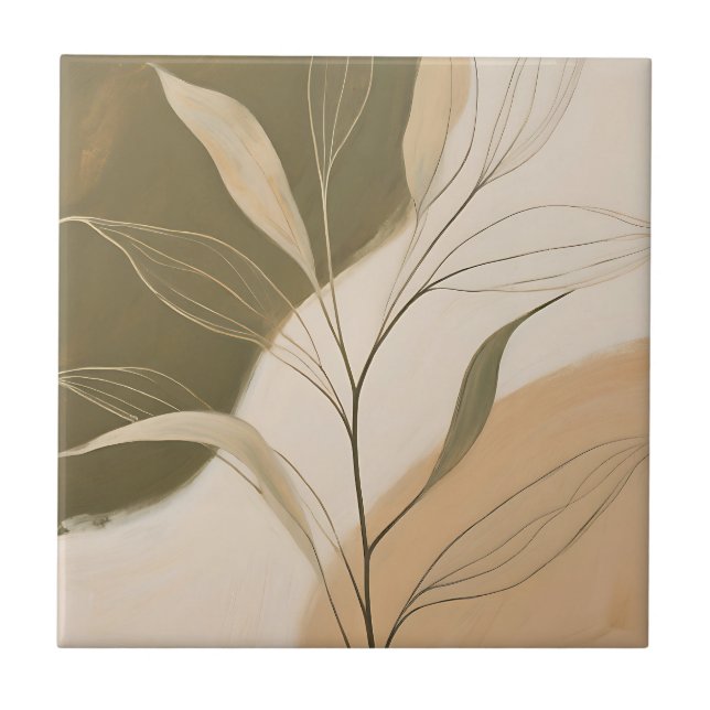 Elegant Olive Branch Abstract Ceramic Tile (Front)