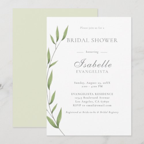 Elegant Olive Branch Bridal Shower Invitation