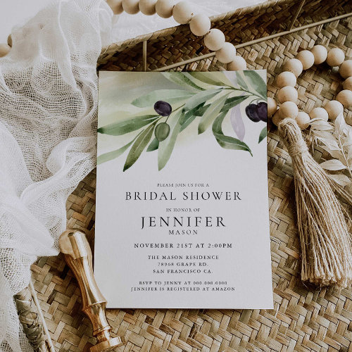 Elegant Olive Branch Bridal Shower Invitation