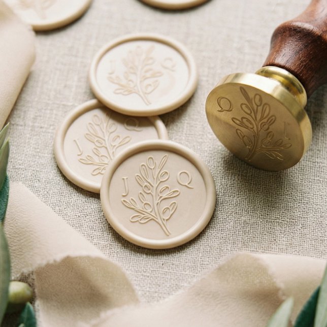Elegant Olive Branch Couple's Monogram Wedding Wax Seal Stamp (Elegant Olive Branch Couple's Monogram Wedding Wax Seal Stamp)