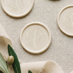 Elegant Olive Branch Couple's Monogram Wedding Wax Seal Sticker