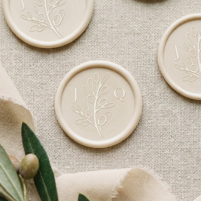 Elegant Olive Branch Couple's Monogram Wedding Wax Seal Sticker (Elegant Olive Branch Couple's Monogram Wedding Wax Seal Sticker)