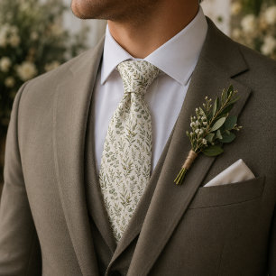 Elegant Olive Branch & Eucalyptus Botanical Neck Tie