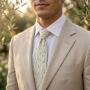 Elegant Olive Branch & Eucalyptus Wedding Neck Tie