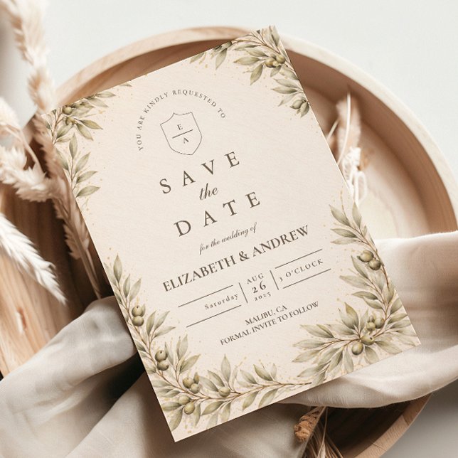 Elegant Olive Branch Greenery Wedding Save The Date (Creator Uploaded)