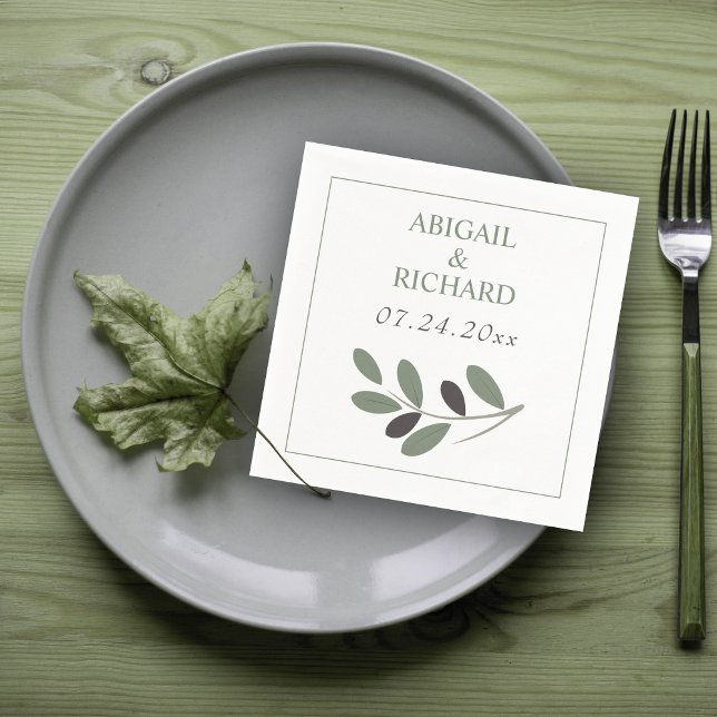 Elegant Olive branch Mediterranean charm wedding Napkins (Creator Uploaded)