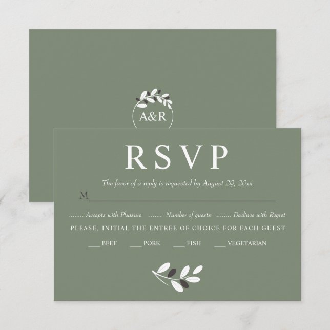 Elegant olive branch Mediterranean charm wedding RSVP Card (Front/Back)