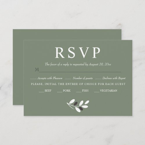 Elegant olive branch Mediterranean charm wedding RSVP Card