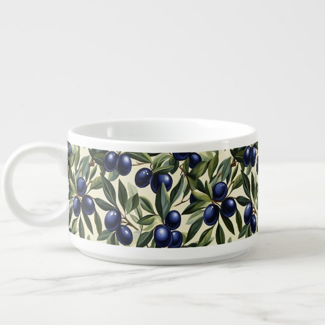 Elegant Olive Branch Pattern with Deep Blue Olives Bowl (Right)