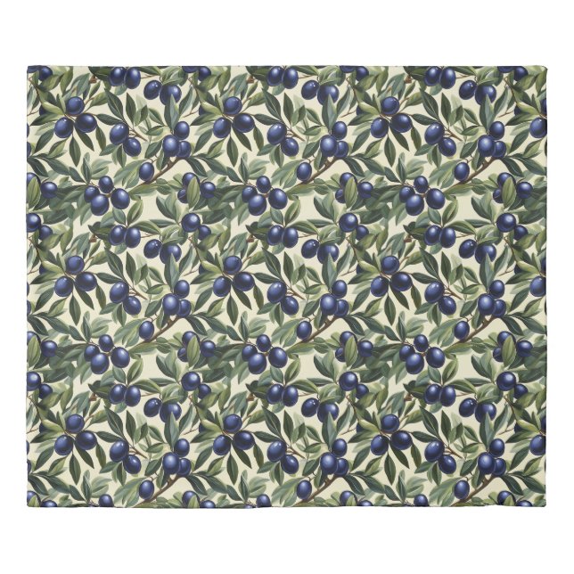 Elegant Olive Branch Pattern with Deep Blue Olives Duvet Cover (Front)