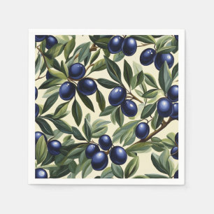 Elegant Olive Branch Pattern with Deep Blue Olives Napkins