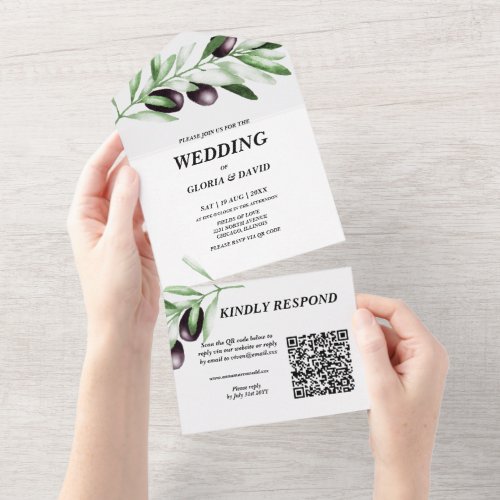 Elegant Olive Branch QR Code   All In One Invitation