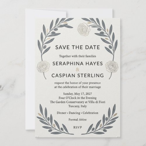 Elegant Olive Branch & Rose Wedding Invitation