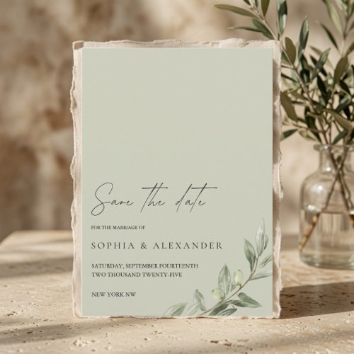 Elegant Olive Branch Save the Date | Minimalist Invitation