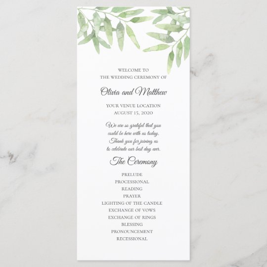 Elegant Olive Branch Simple Wedding Program Zazzle Com