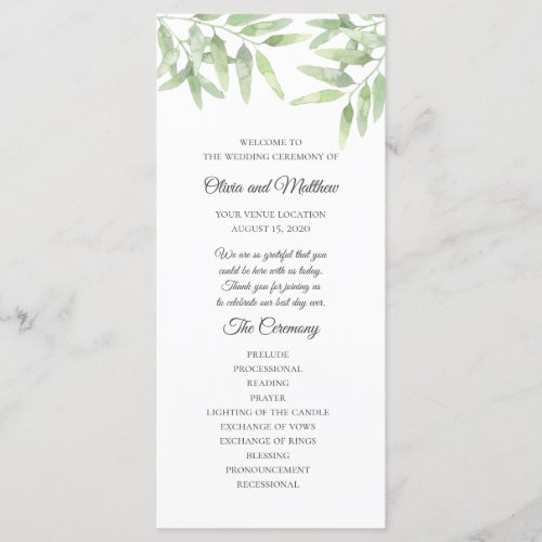 Elegant Olive Branch Simple Wedding Program