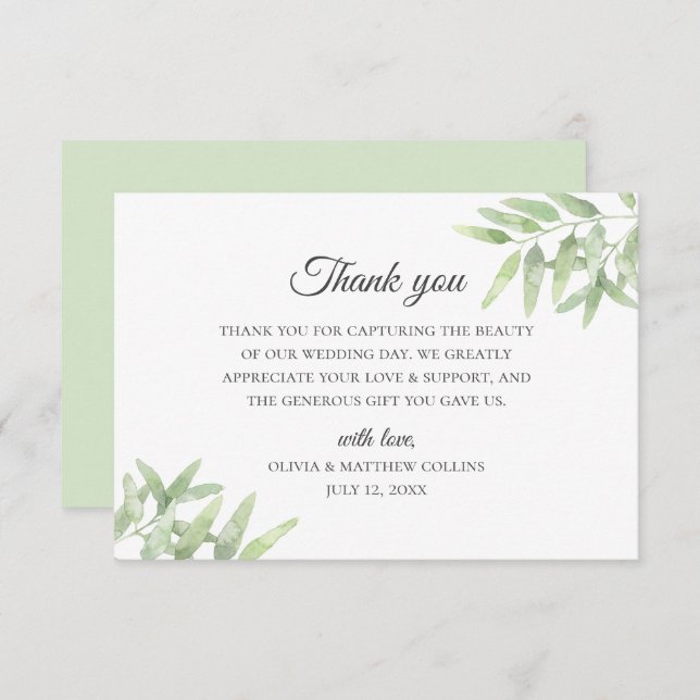 Elegant Olive Branch. Simple wedding Thank you Invitation (Front/Back)