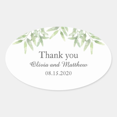 Elegant Olive Branch Simple wedding Thank You Oval Sticker