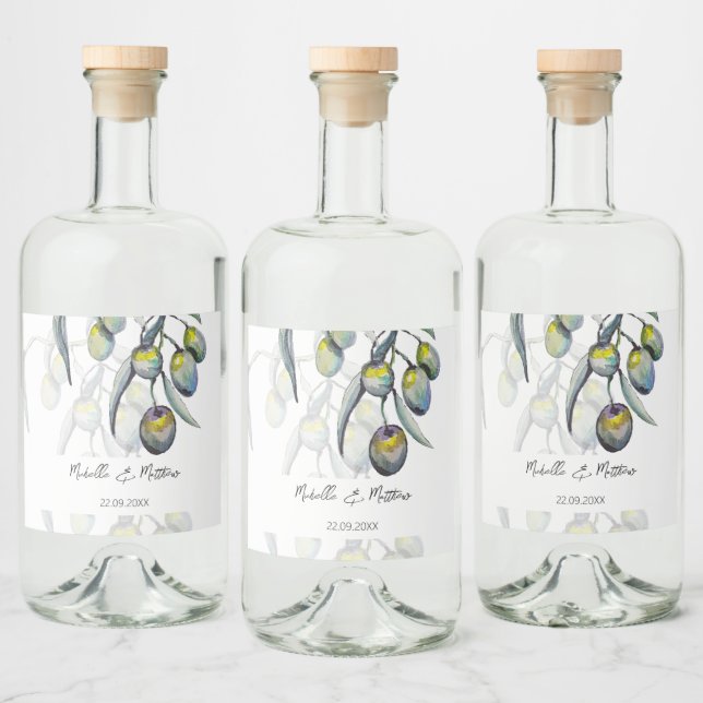 Elegant Olive Branch Watercolor Personalized Liquor Bottle Label (Bottles)