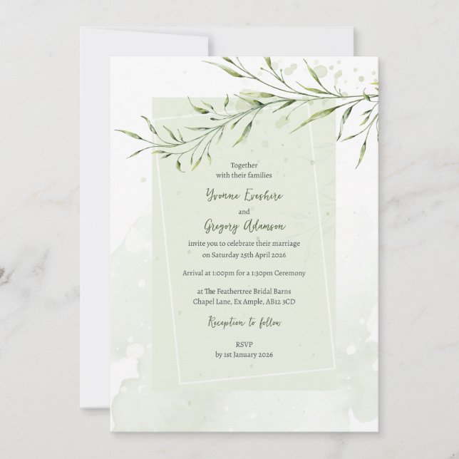Elegant Olive Branch Wedding Invitation (Front)