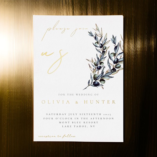 Elegant Olive Branch White and Gold Wedding Foil Invitation (Creator Uploaded)
