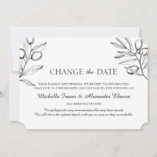 Elegant Olive Branches. Black white Wedding change Save The Date
