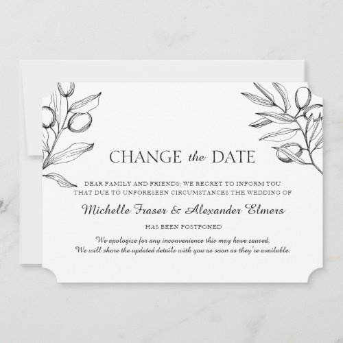 Elegant Olive Branches Black white Wedding change Save The Date